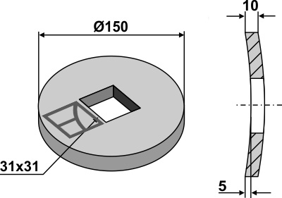 IHOF Ausgleichscheibe für 28x28 und 30x30 Vierkantwellen