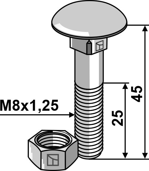 IHOF Flachrundschraube M8x1,25x45 verzinkt mit Mutter