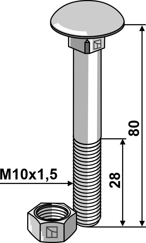 IHOF Flachrundschraube M10x1,5x80 verzinkt mit Mutter