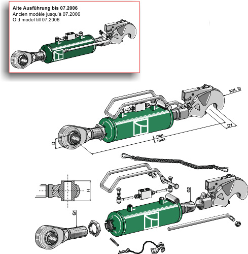 IHOF Hydraulischer Oberlenker mit Fanghaken und Spindel