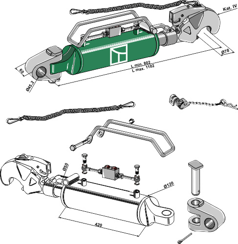 IHOF Hydraulischer Oberlenker mit Fanghaken und Gelenkkopf