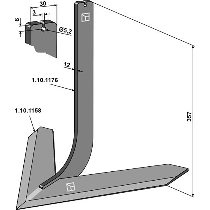 Landwirtschaft Bodenbearbeitung Grubber Schare & Leitbleche Stiel mit Schar 600mm Steketee