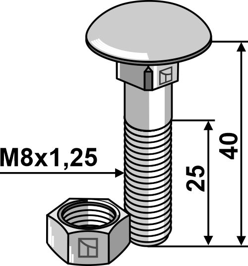 IHOF Flachrundschraube M8x1,25x40 verzinkt mit Mutter