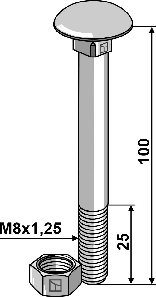 IHOF Flachrundschraube M8x1,25x100 verzinkt mit Mutter