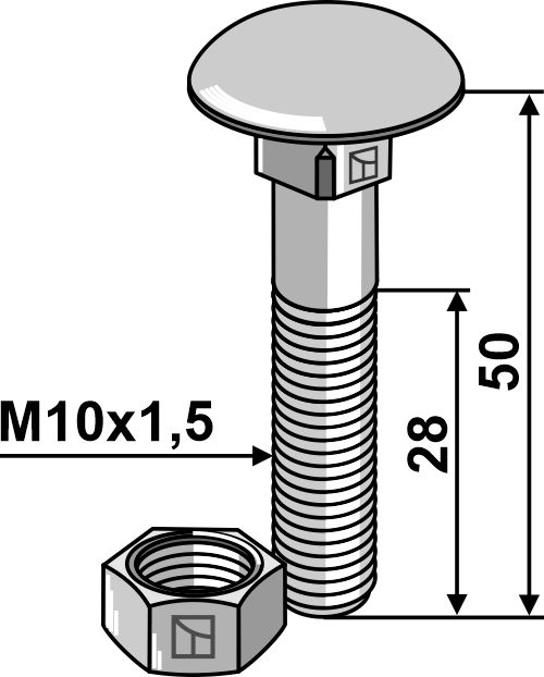 IHOF Flachrundschraube M10x1,5x50 verzinkt mit Mutter