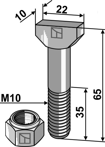 IHOF Hammerkopfschraube 10x65 mit selbstsichernder Mutter 8.8