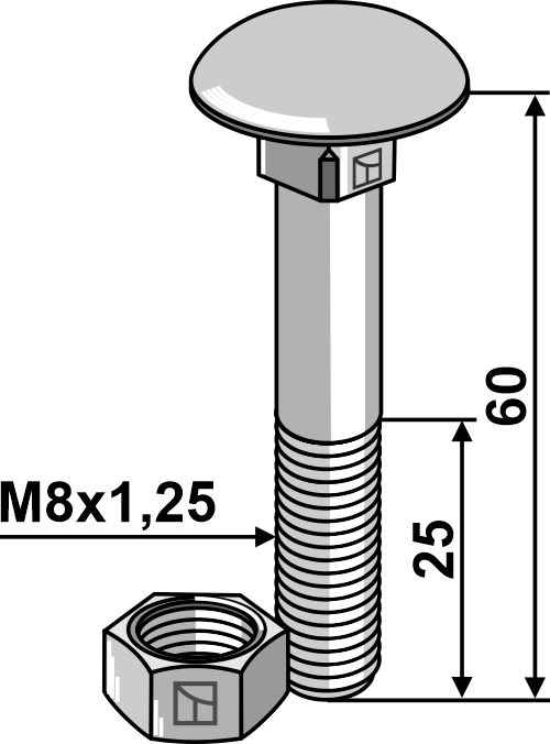 IHOF Flachrundschraube M8x1,25x60 verzinkt mit Mutter