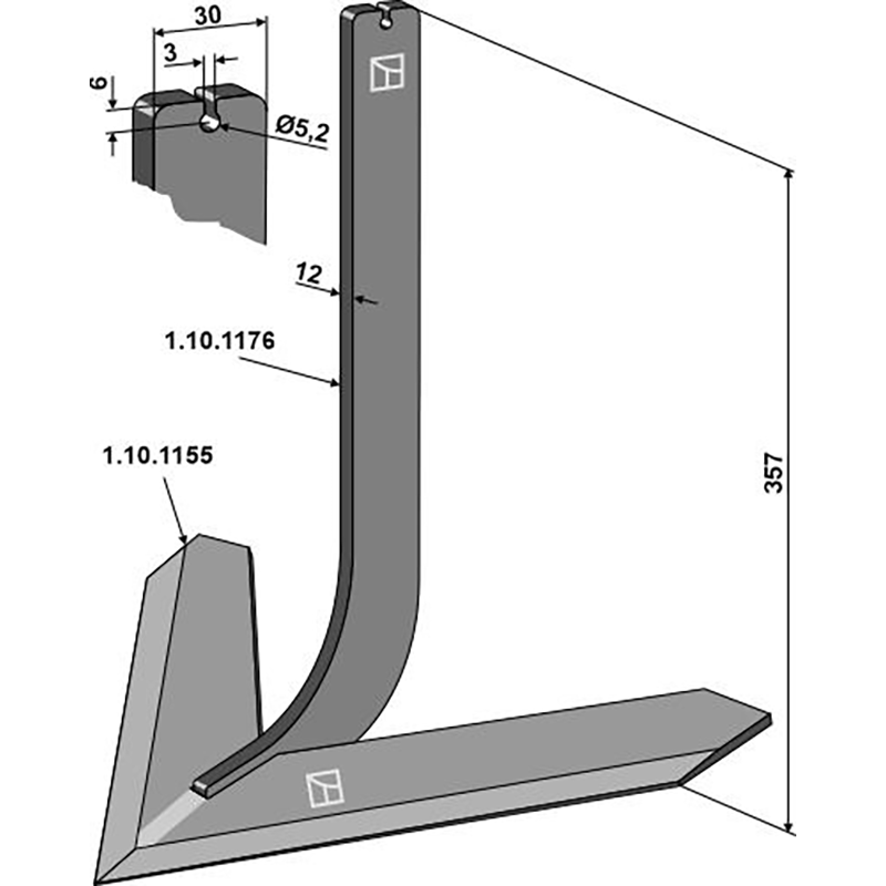 Landwirtschaft Bodenbearbeitung Grubber Schare & Leitbleche Stiel mit Schar 450mm Steketee