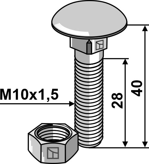 IHOF Flachrundschraube M10x1,5x40 verzinkt mit Mutter