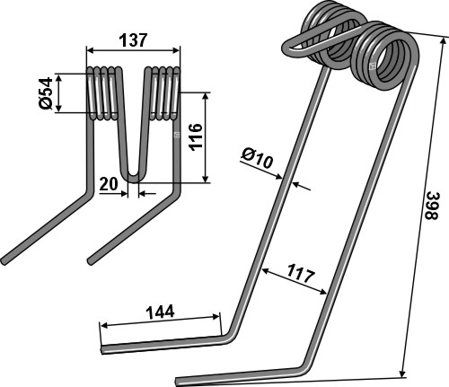 IHOF Striegelzinken Ø10mm, links