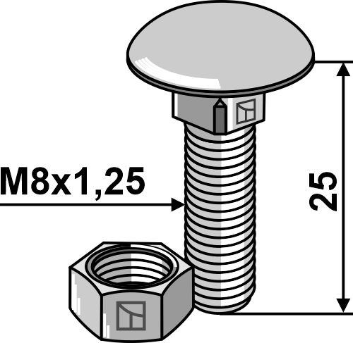 IHOF Flachrundschraube M8x1,25x25 verzinkt mit Mutter