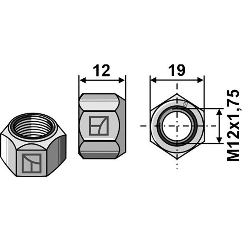 Landwirtschaft Bodenbearbeitung Grubber Schare & Leitbleche Ganzmetallmutter mit Klemmteil M12 - DIN980 verz. 10.9
