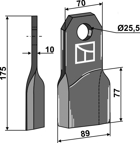 IHOF Mulchmesser 175x70mm, rechte Ausführung