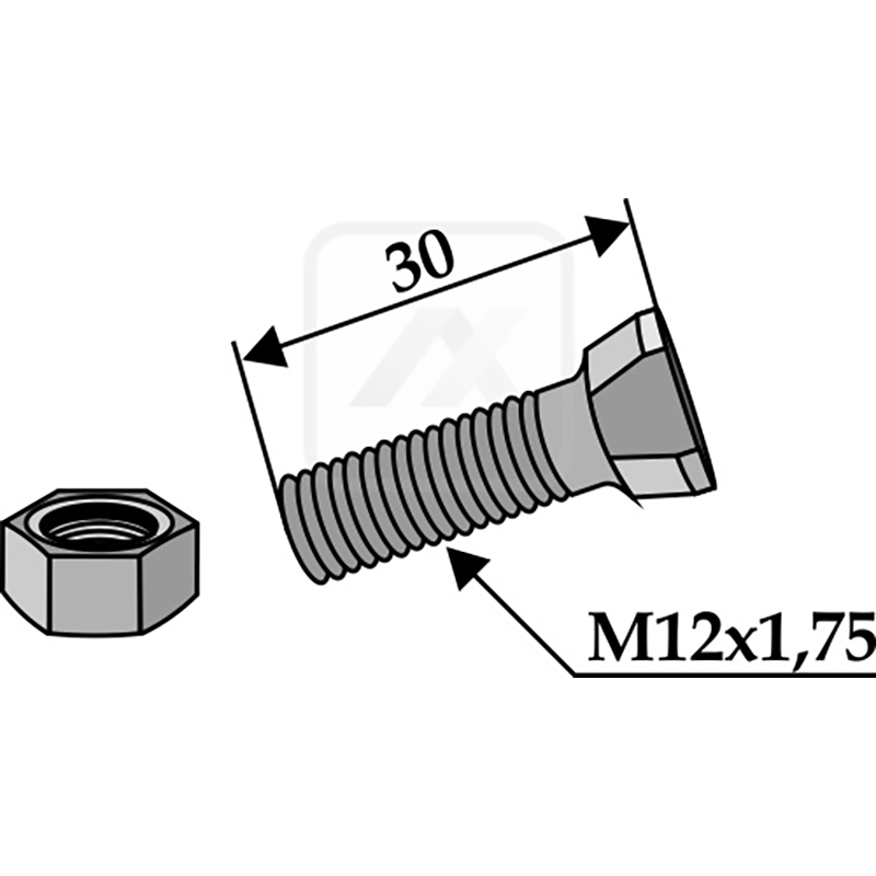 Landwirtschaft Bodenbearbeitung Grubber Schare & Leitbleche Scharschraube M12 x 1,75 x 30 mit Sechskantmutter Frost