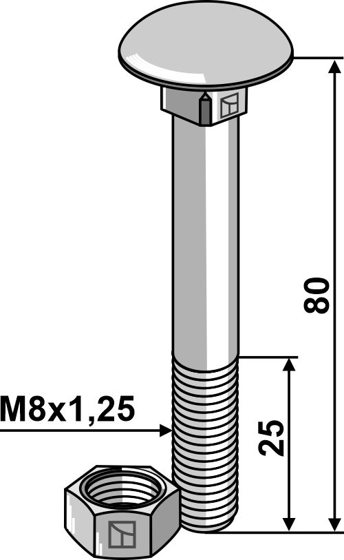 IHOF Flachrundschraube M8x1,25x80 verzinkt mit Mutter