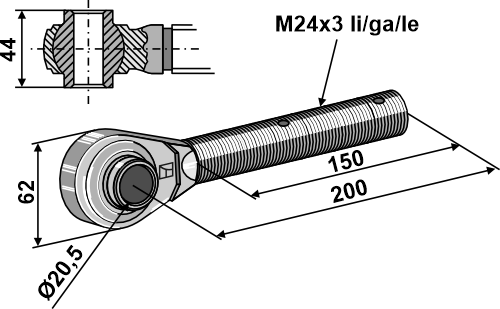 IHOF Spindel M24x3 mit gehärteten Kugelaugen