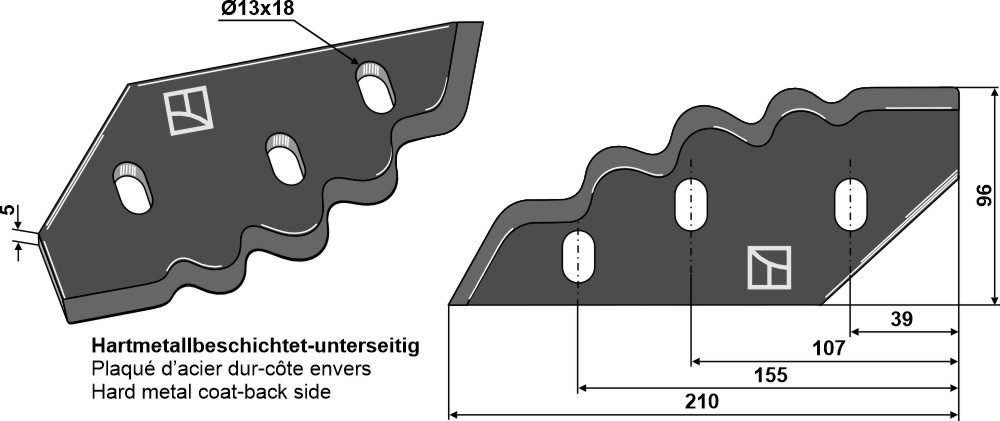 IHOF Futtermischwagenmesser, links - Hartmetallbeschichtet