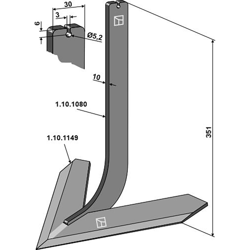 Landwirtschaft Bodenbearbeitung Grubber Schare & Leitbleche Stiel mit Schar 300mm Steketee
