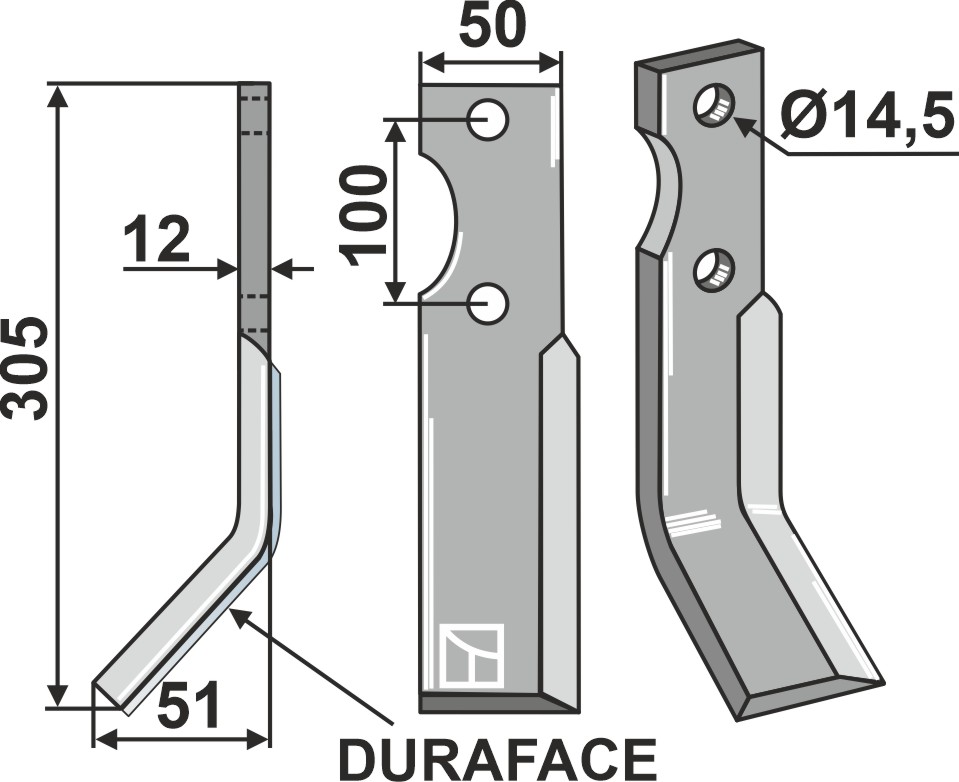 IHOF Rotorzinken DURAFACE 300x50mm, links