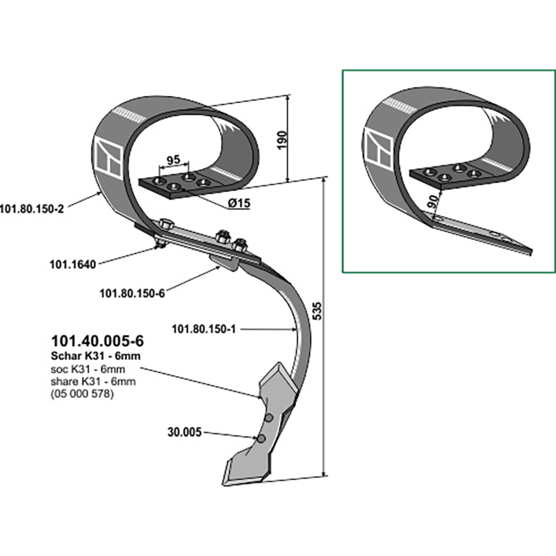 Landwirtschaft Bodenbearbeitung Grubber Schare & Leitbleche Blattfederzinken kpl. mit Schar, System David I Clemens