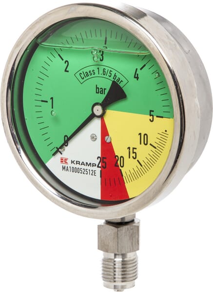 Manometer Ø100mm 0-5-20-25 1/2" BSP  Anschluss unten MA100052512E