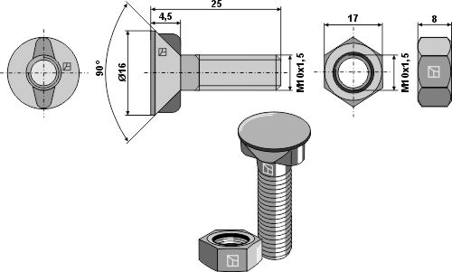 IHOF Pflugschraube M10x1,5x25 mit Sechskantmutter
