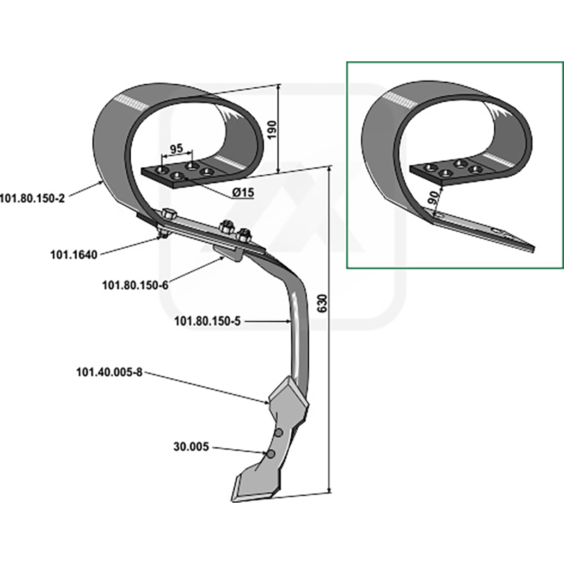 Landwirtschaft Bodenbearbeitung Grubber Schare & Leitbleche Blattfederzinken kpl. mit Schar, System David III 