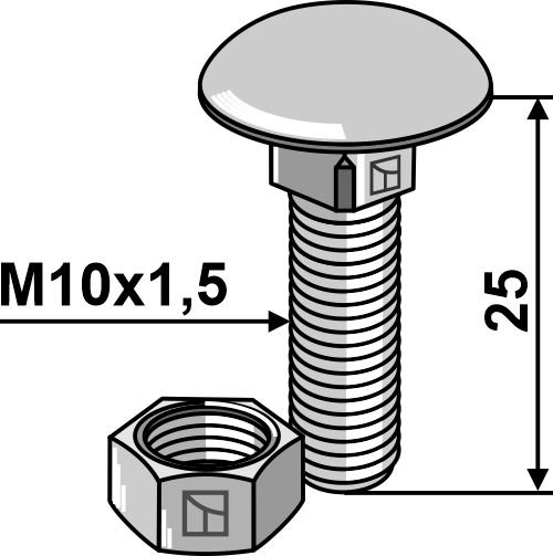 IHOF Flachrundschraube M10x1,5x25 verzinkt mit Mutter