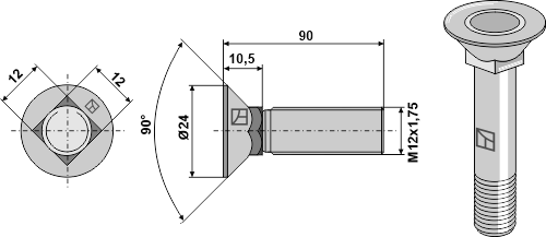IHOF Pflugschraube DIN608 M12x1,75x90 verzinkt