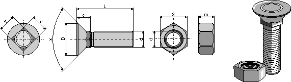 IHOF Pflugschraube DIN608 M9x1,25x30 und Sechskantmutter