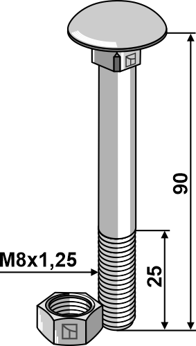 IHOF Flachrundschraube M8x1,25x90 verzinkt mit Mutter