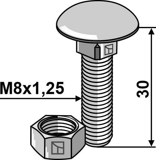 IHOF Flachrundschraube M8x1,25x30 verzinkt mit Mutter