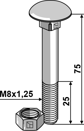IHOF Flachrundschraube M8x1,25x75 verzinkt mit Mutter