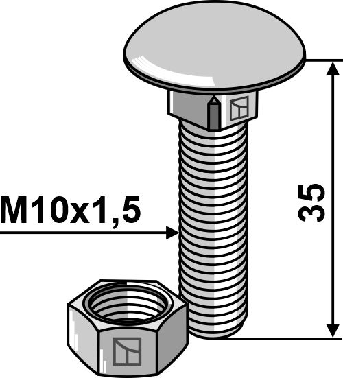IHOF Flachrundschraube M10x1,5x35 verzinkt mit Mutter