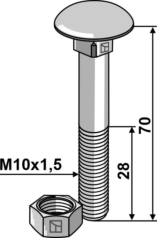 IHOF Flachrundschraube M10x1,5x70 verzinkt mit Mutter