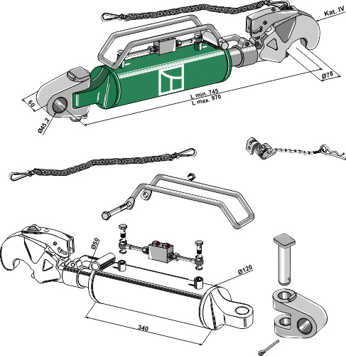 IHOF Hydraulischer Oberlenker mit Fanghaken und Gelenkkopf