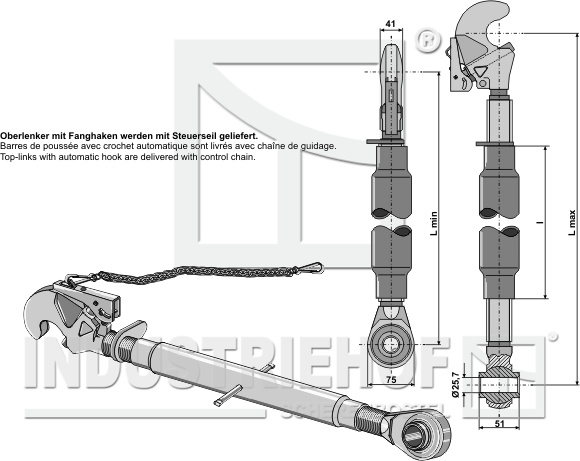 IHOF Oberlenker mit Fanghaken und Spindel M30x3,5