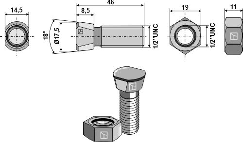 IHOF Scharschraube 1/2''UNCx46 mit Sechskantmutter