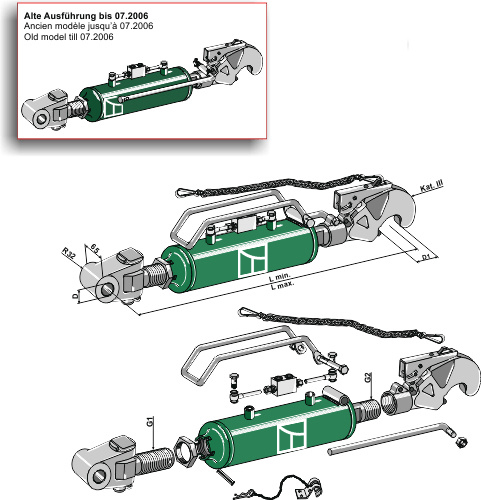 IHOF Hydraulischer Oberlenker mit Fanghaken und Gelenkkopf