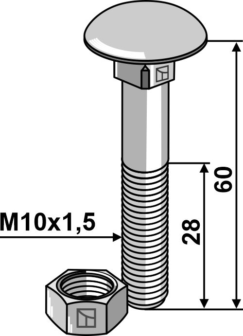 IHOF Flachrundschraube M10x1,5x60 verzinkt mit Mutter