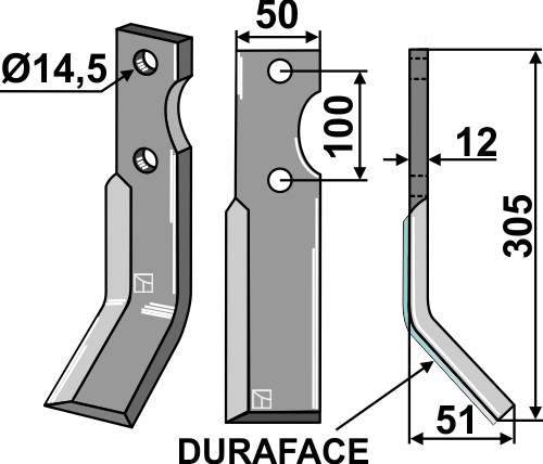IHOF Rotorzinken DURAFACE 305x50mm, rechts