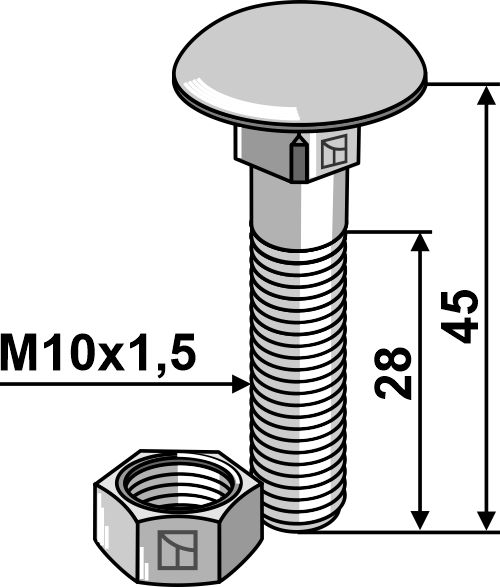 IHOF Flachrundschraube M10x1,5x45 verzinkt mit Mutter