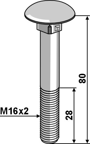 IHOF Flachrundschraube M16x2x80 verzinkt ohne Mutter