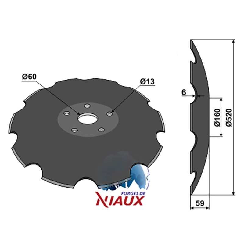 Landwirtschaft Bodenbearbeitung Scheibeneggen Scheibe mit flachem Ansatz gezackt Niaux