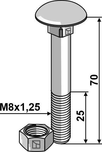 IHOF Flachrundschraube M8x1,25x70 verzinkt mit Mutter