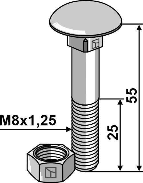 IHOF Flachrundschraube M8x1,25x55 verzinkt mit Mutter