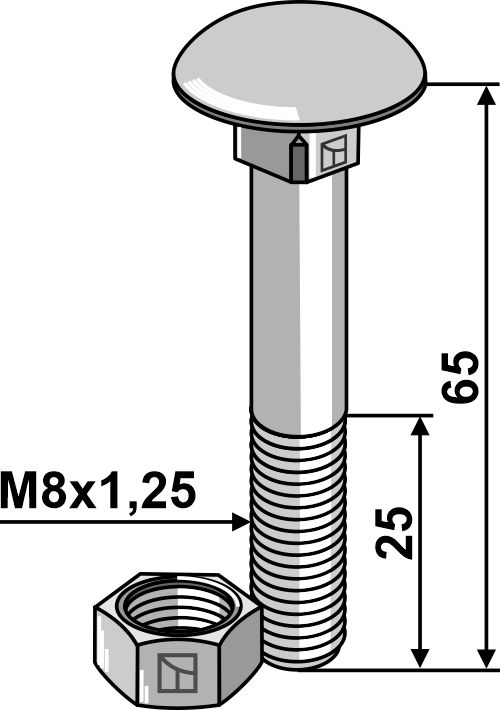 IHOF Flachrundschraube M8x1,25x65 verzinkt mit Mutter