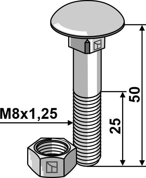 IHOF Flachrundschraube M8x1,25x50 verzinkt mit Mutter