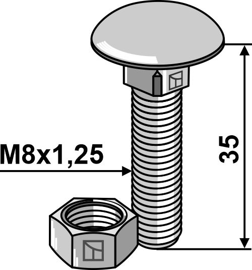 IHOF Flachrundschraube M8x1,25x35 verzinkt mit Mutter